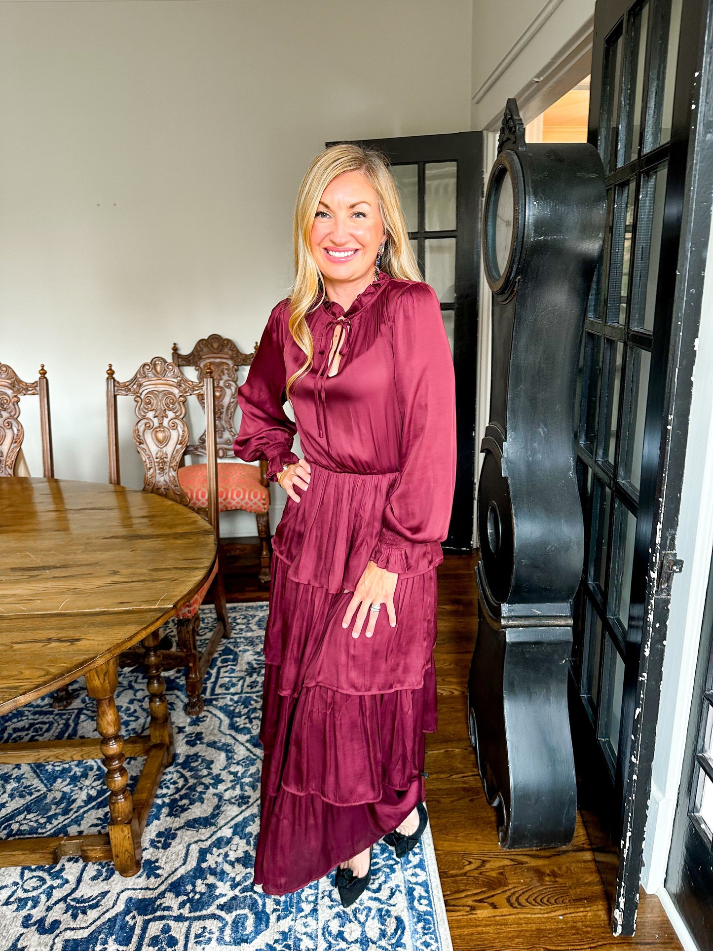 Wine Ruffle Tiered Dress