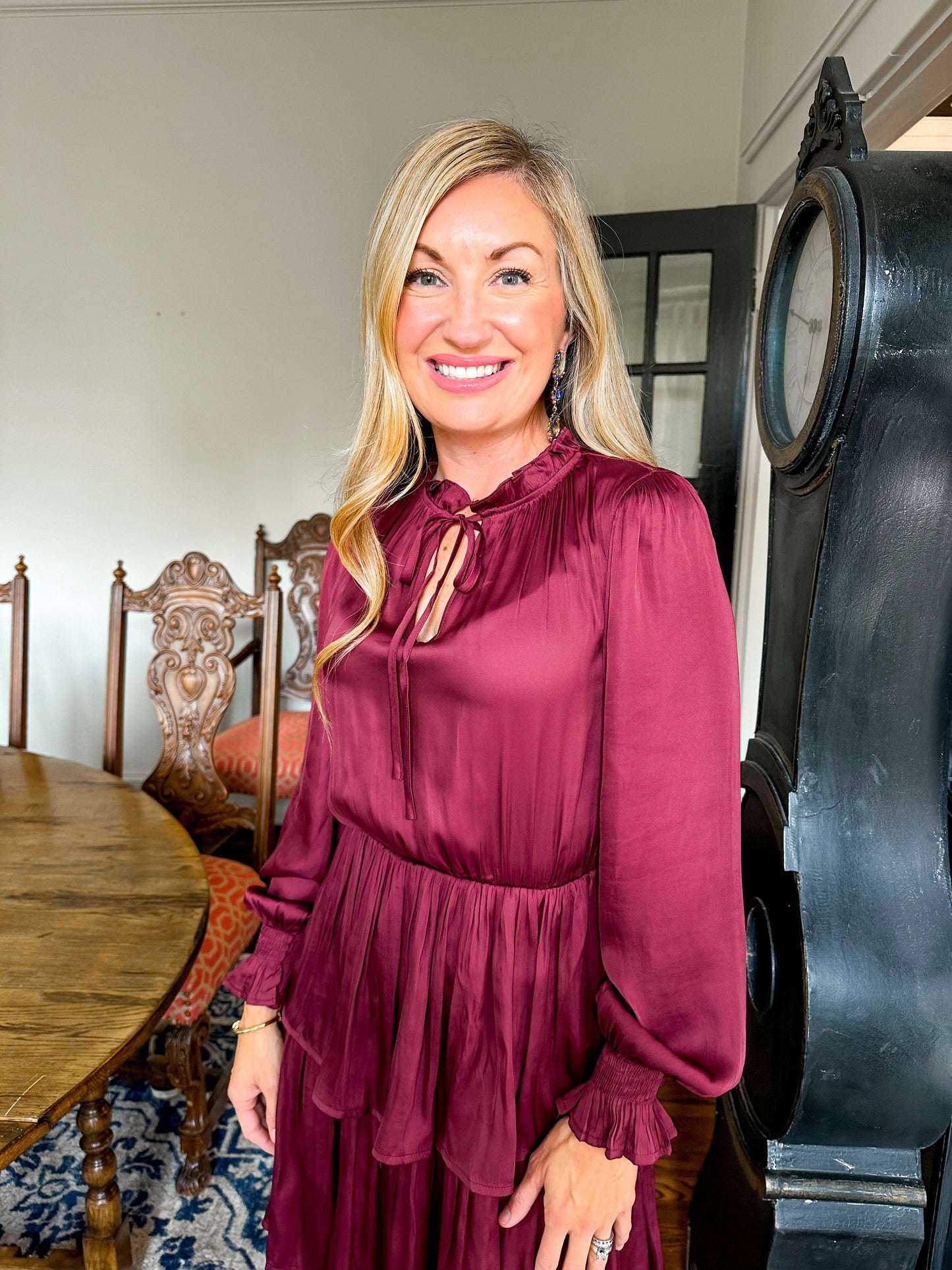 Wine Ruffle Tiered Dress