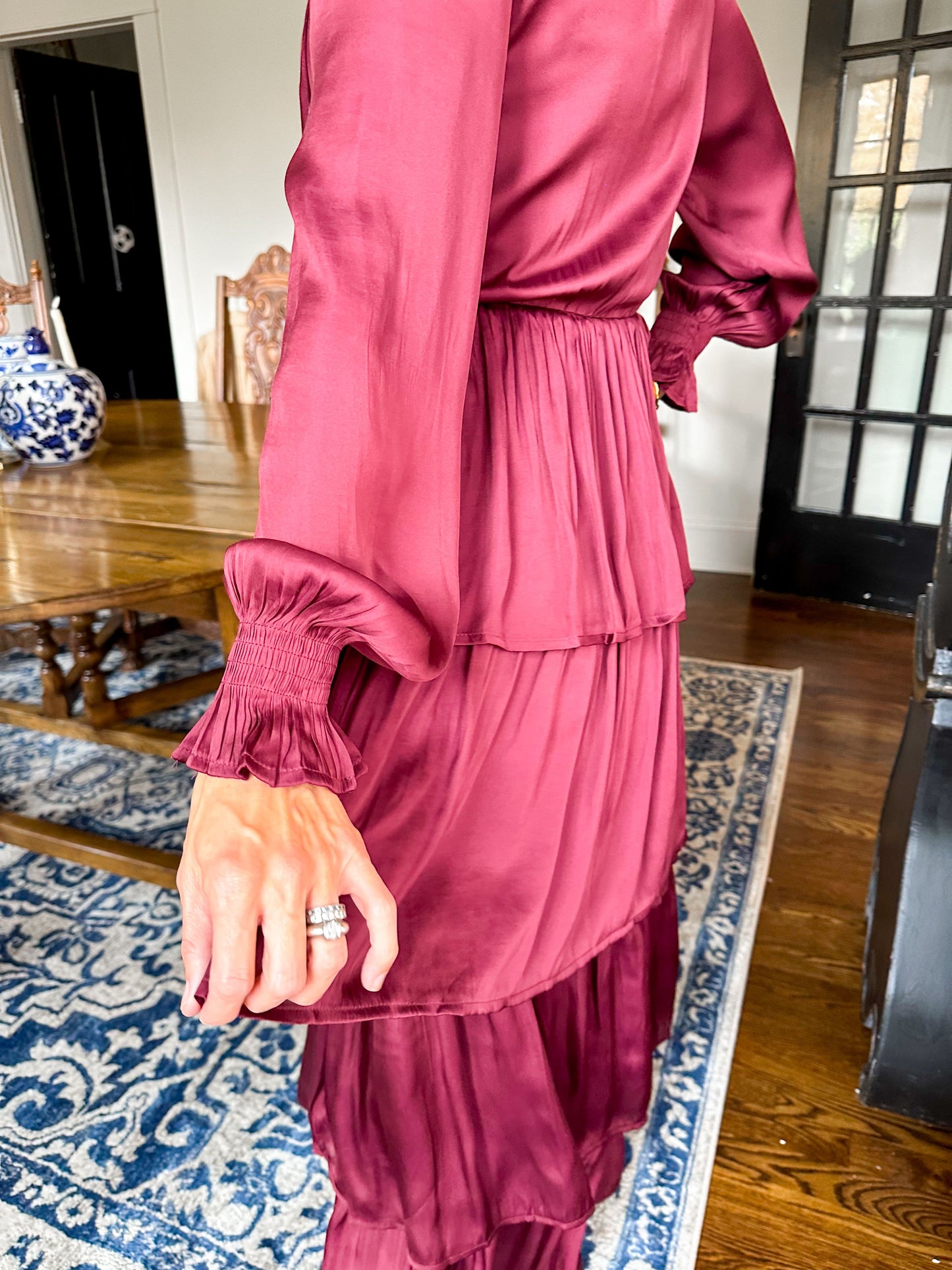 Wine Ruffle Tiered Dress