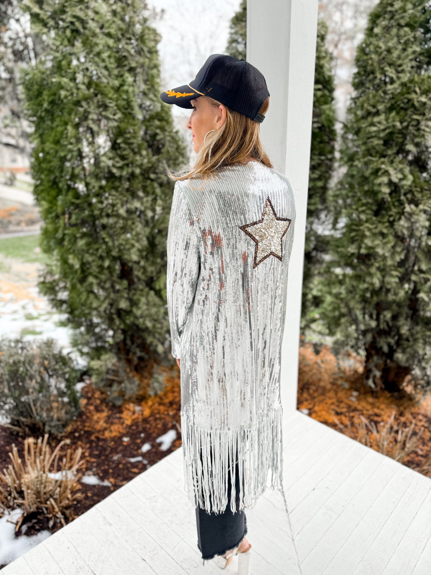 Sequin Fringe Star Back Duster