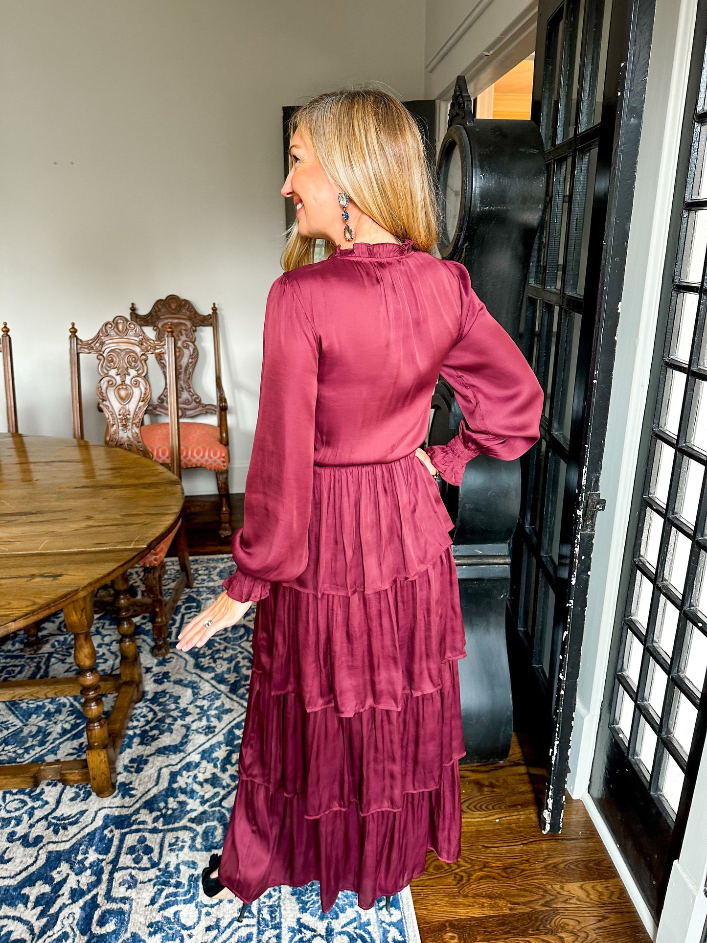 Wine Ruffle Tiered Dress